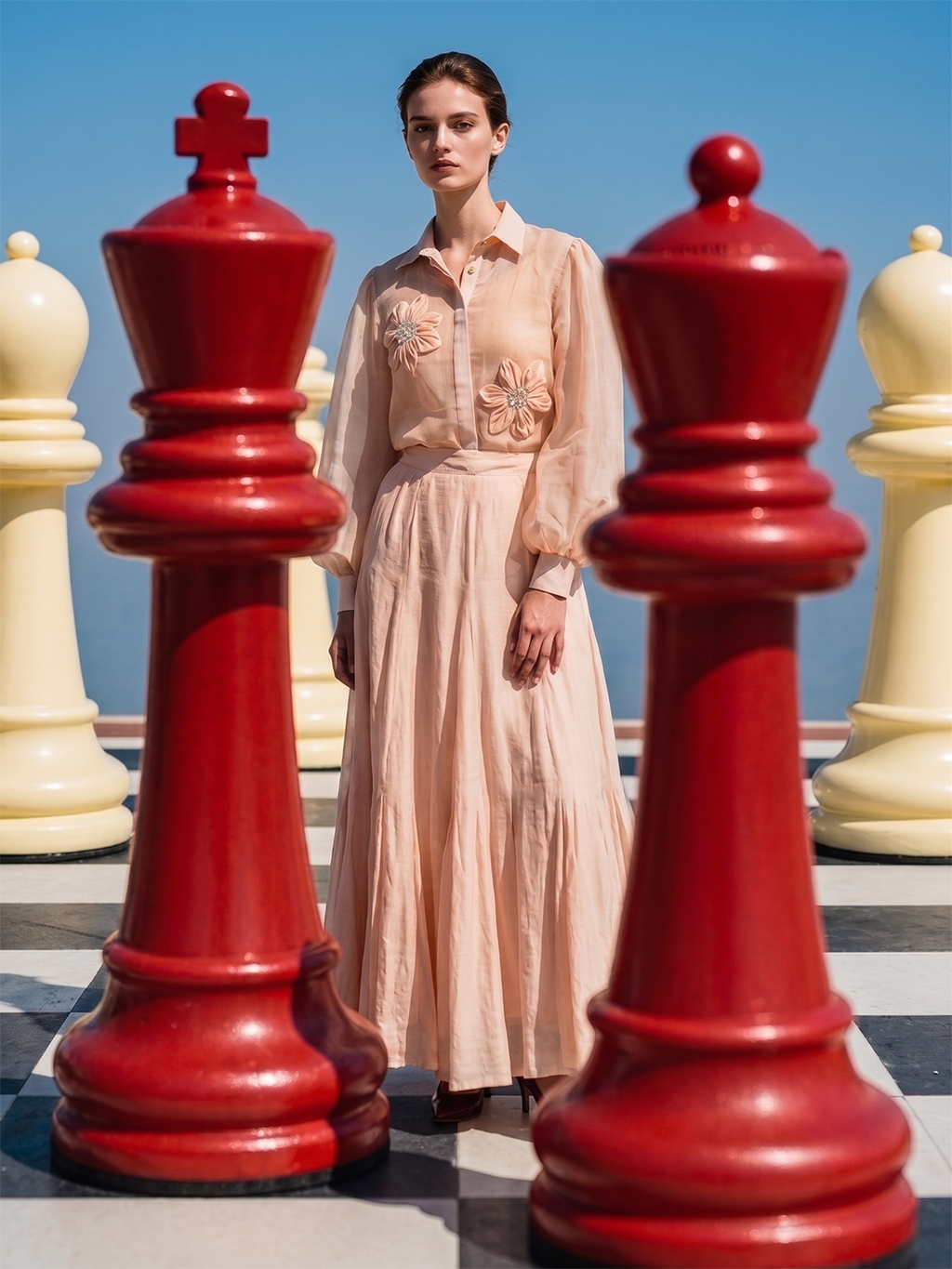 Elegant Peach Floral Midi Set
