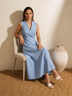 Double-Breasted Blazer Dress – Powder Blue