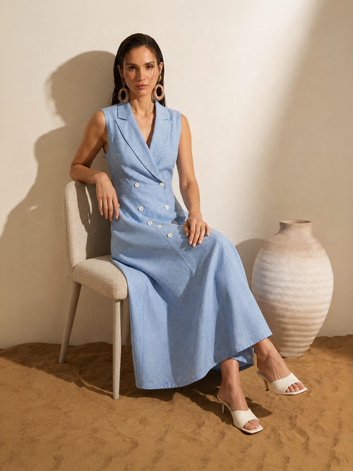 Double-Breasted Blazer Dress – Powder Blue