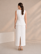Linen Floral Appliqué Sleeveless Top & Long Skirt Co-Ord Set