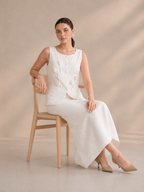 Linen Floral Appliqué Sleeveless Top & Long Skirt Co-Ord Set