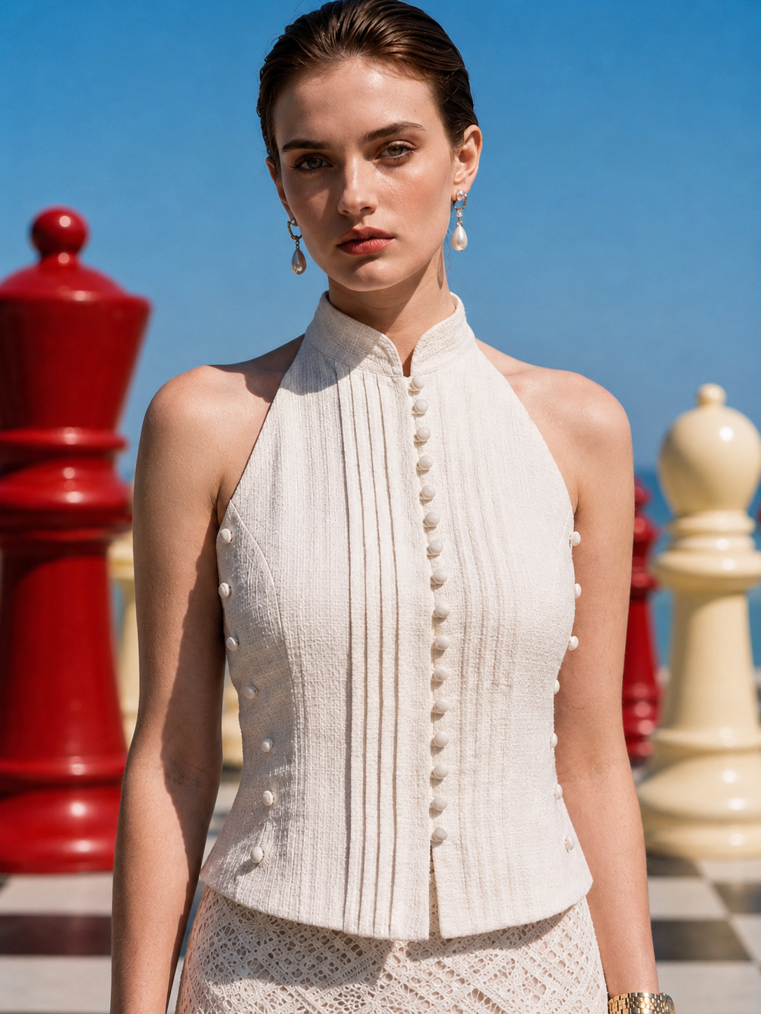 Linen Halter Top & Lace Skirt Co-ord Set