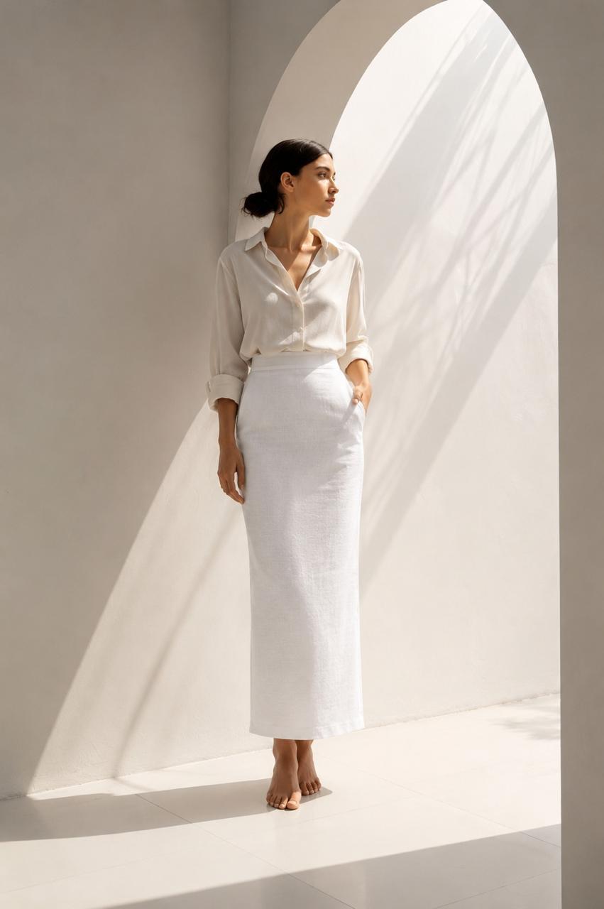 High-Waist Pencil Skirt – Ivory
