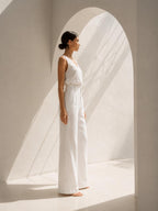 High-Waist Pleated Wide-Leg Pants – Ivory