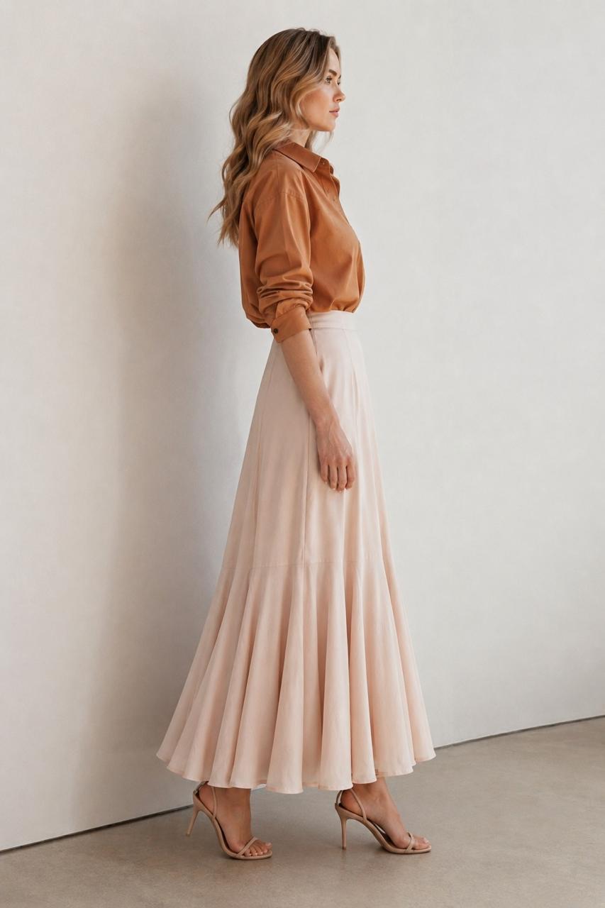 The Seraphine Pure Muslin Maxi Skirt – Rose Gold