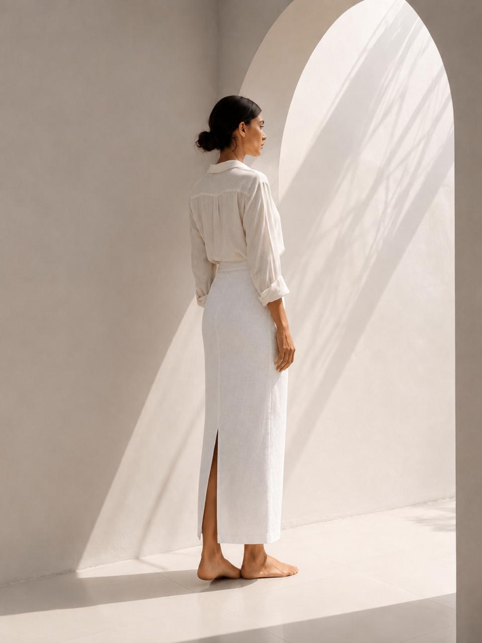 High-Waist Pencil Skirt – Ivory