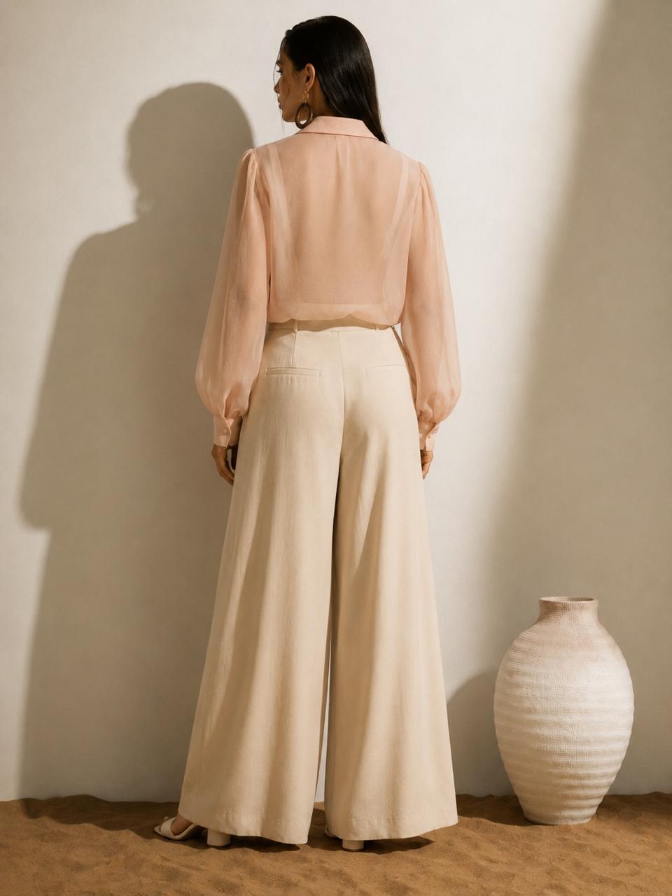 Floral Appliqué Organza Shirt – Blush Pink