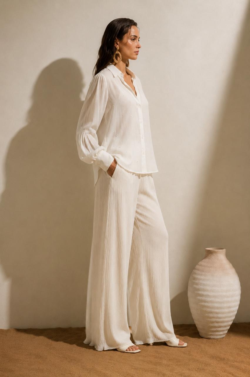 Organza Balloon-Sleeve Shirt – Ivory