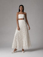 Ivory Floral Cutwork Lace A-Line Maxi Skirt