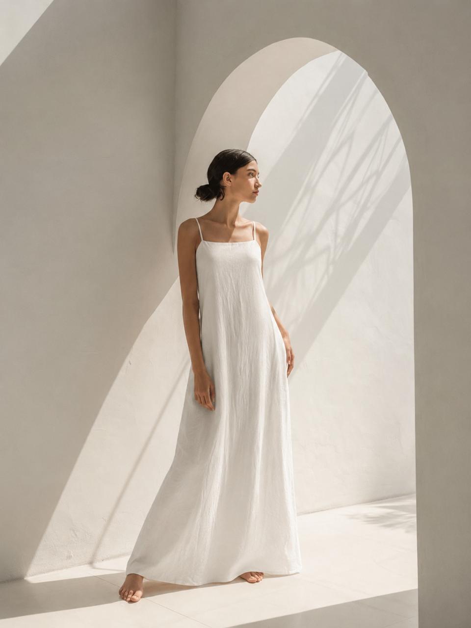 Spaghetti-Strap A-Line Maxi Dress – Ivory