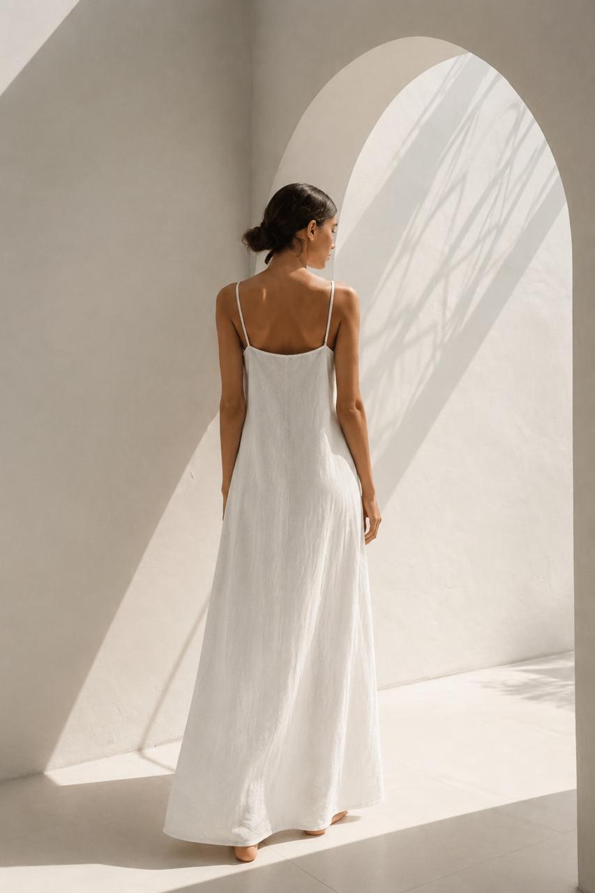 Spaghetti-Strap A-Line Maxi Dress – Ivory