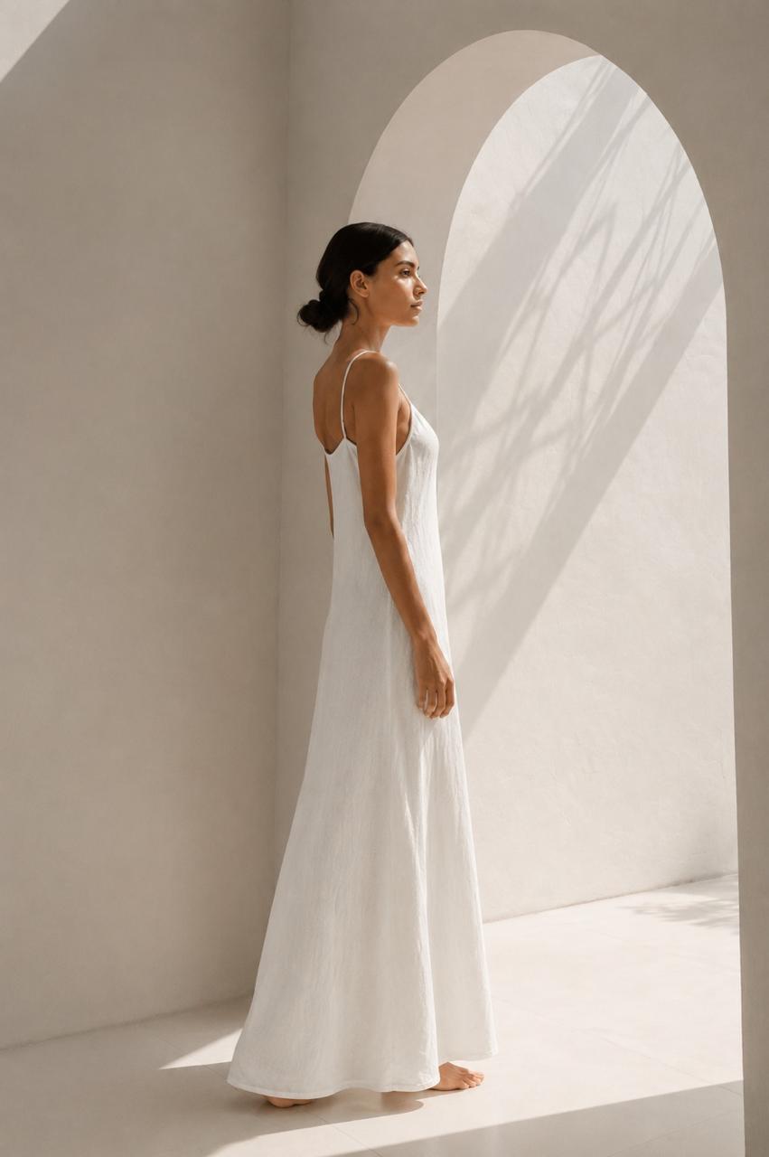 Spaghetti-Strap A-Line Maxi Dress – Ivory