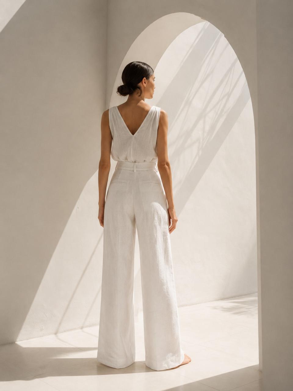 High-Waist Pleated Wide-Leg Pants – Ivory