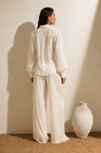 Organza Balloon-Sleeve Shirt – Ivory