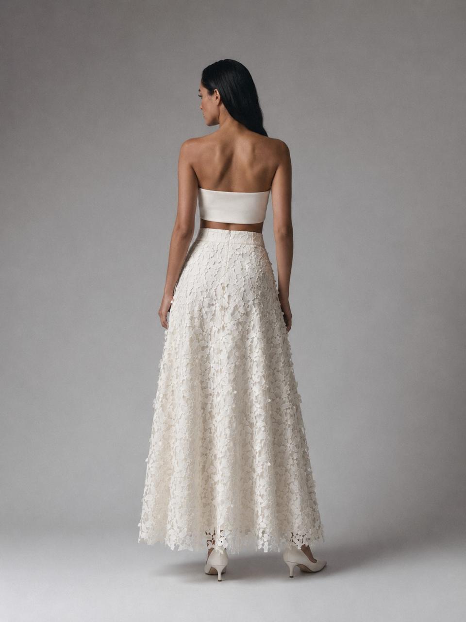 Ivory Floral Cutwork Lace A-Line Maxi Skirt