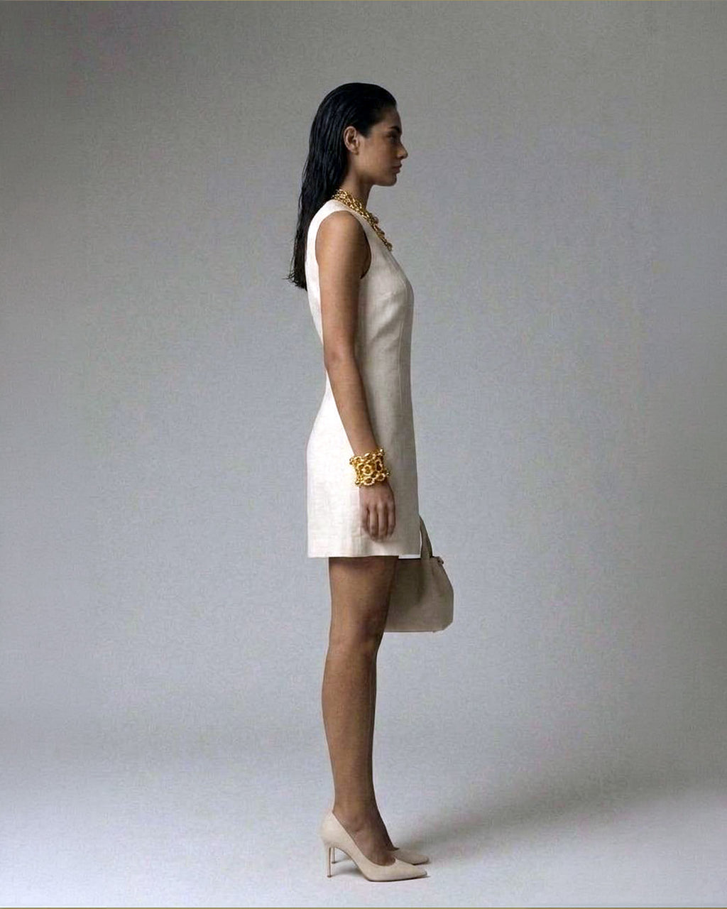 Button-Front Mini Dress – Soft Ivory