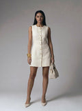 Button-Front Mini Dress – Soft Ivory