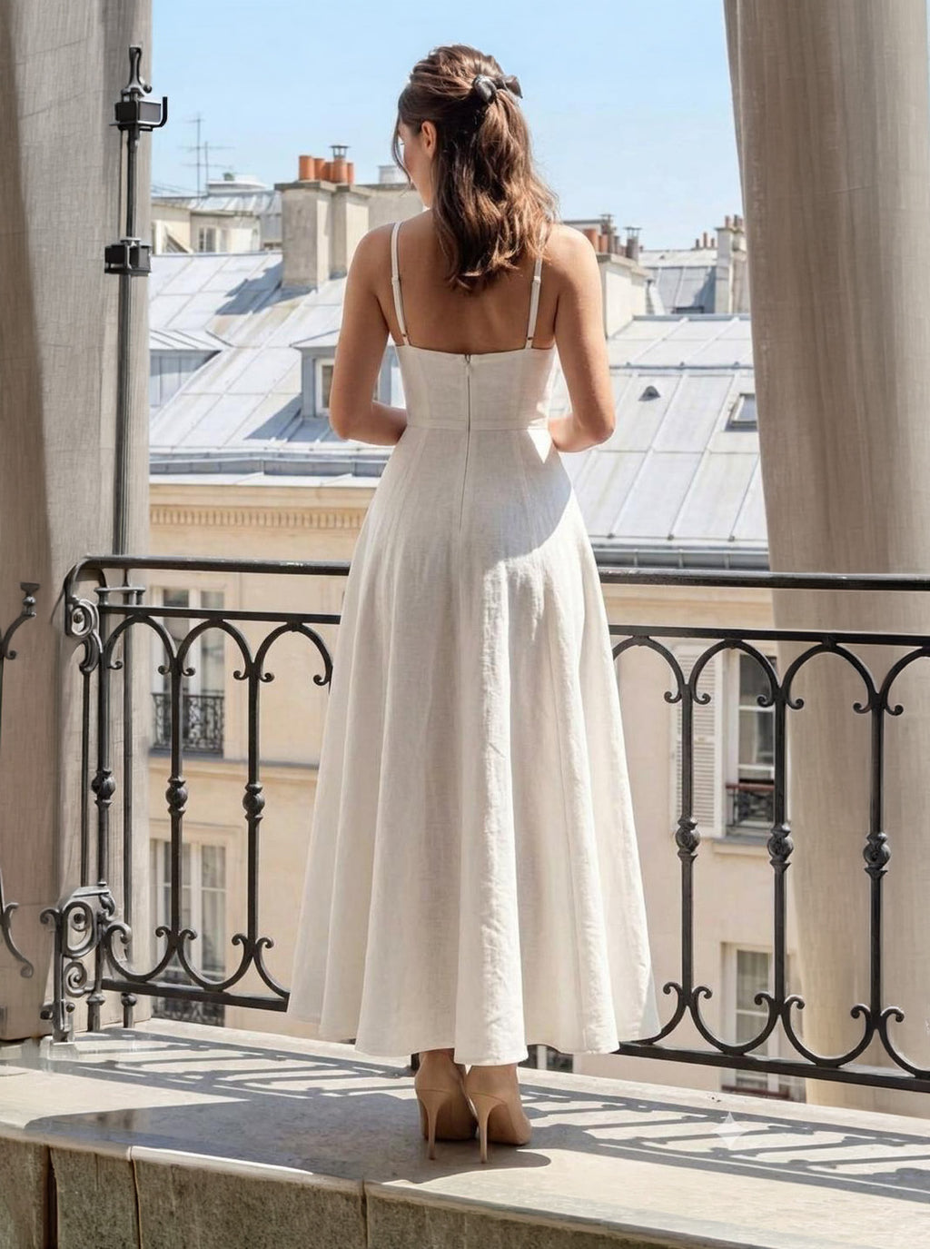 Sweetheart Neck Flared Maxi Dress – White