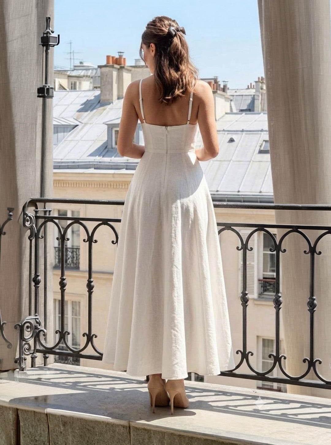 Sweetheart Neck Flared Maxi Dress – White