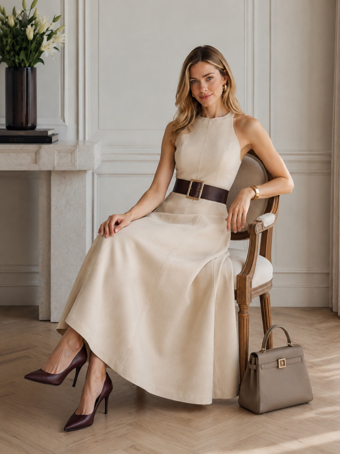 Elaria Linen Midi Dress – Blush