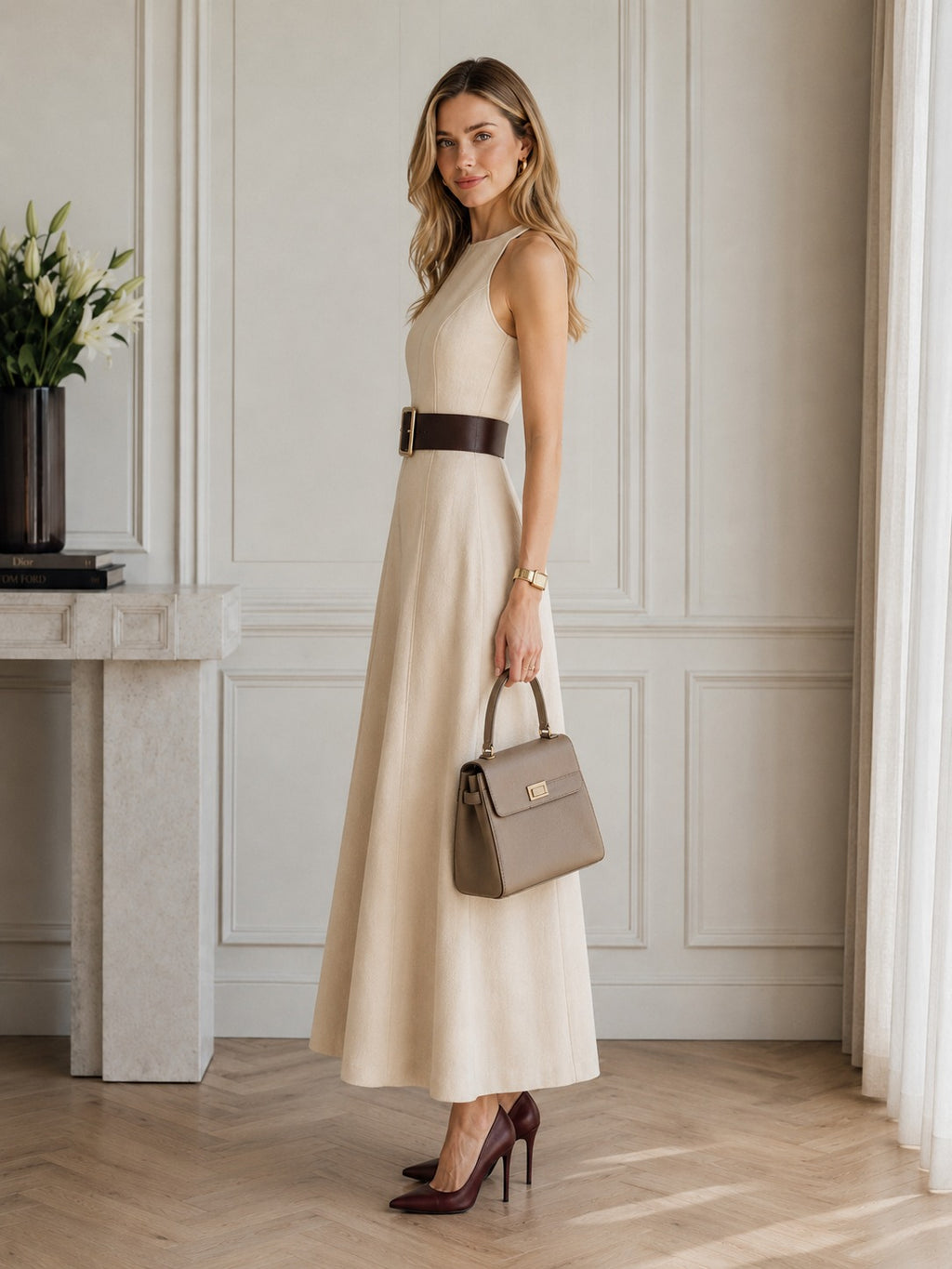 Elaria Linen Midi Dress – Blush