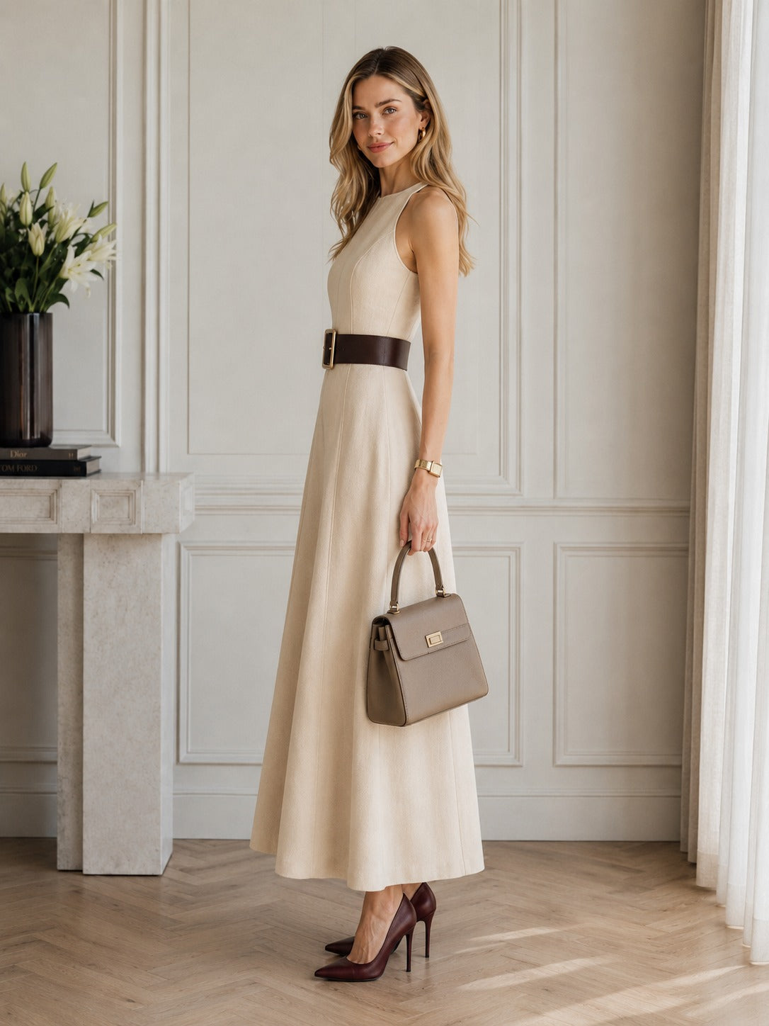 Elaria Linen Midi Dress – Blush