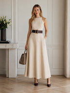 Elaria Linen Midi Dress – Blush