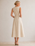 Serene Linen Button-Down Midi Dress – Soft Ivory